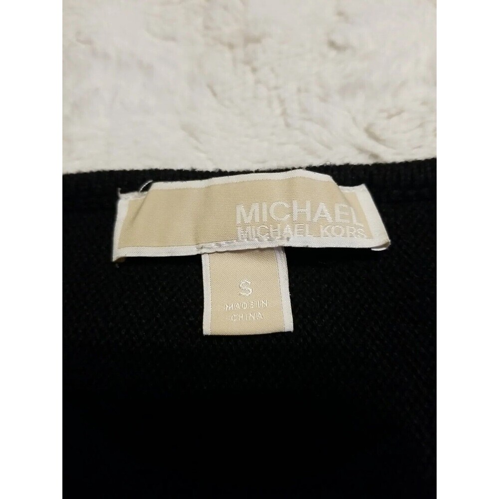 Michael Michael Kors Knit Sweater Womens Size Small Black Gold Zipper Pullover - Picture 6 of 15